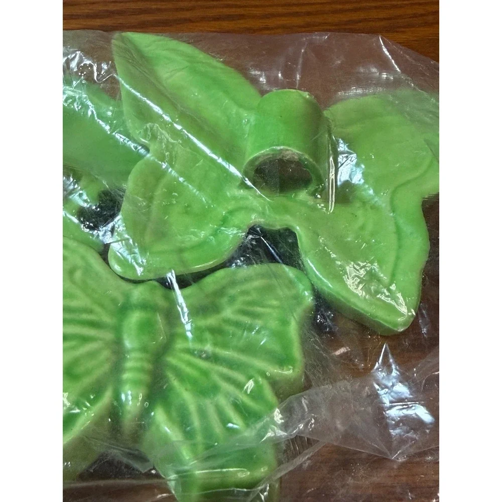 Vintage Butterfly Macrame Beads Ceramic Green Blue Boho Craft Jewelry Lot 7pc